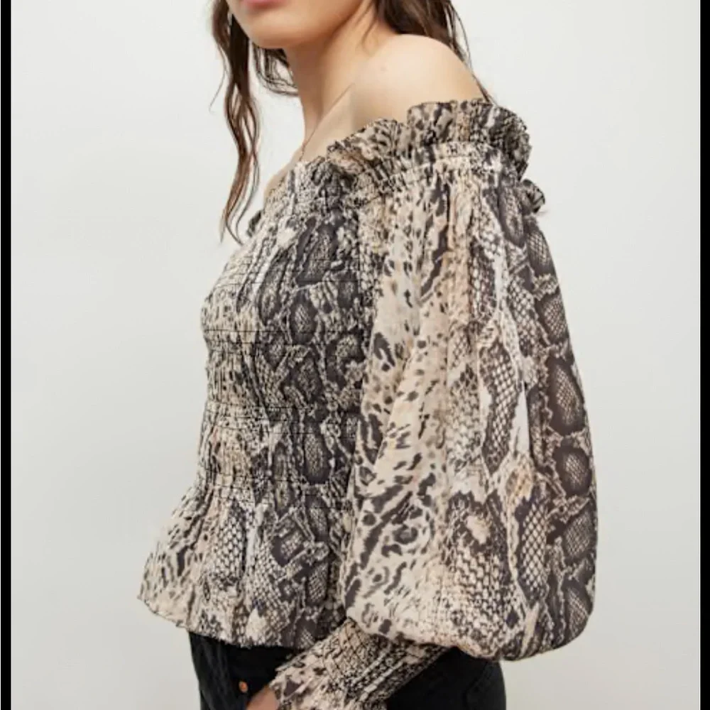 All Saints Lara Noche Off The Shoulder Smocked Peplum Top
